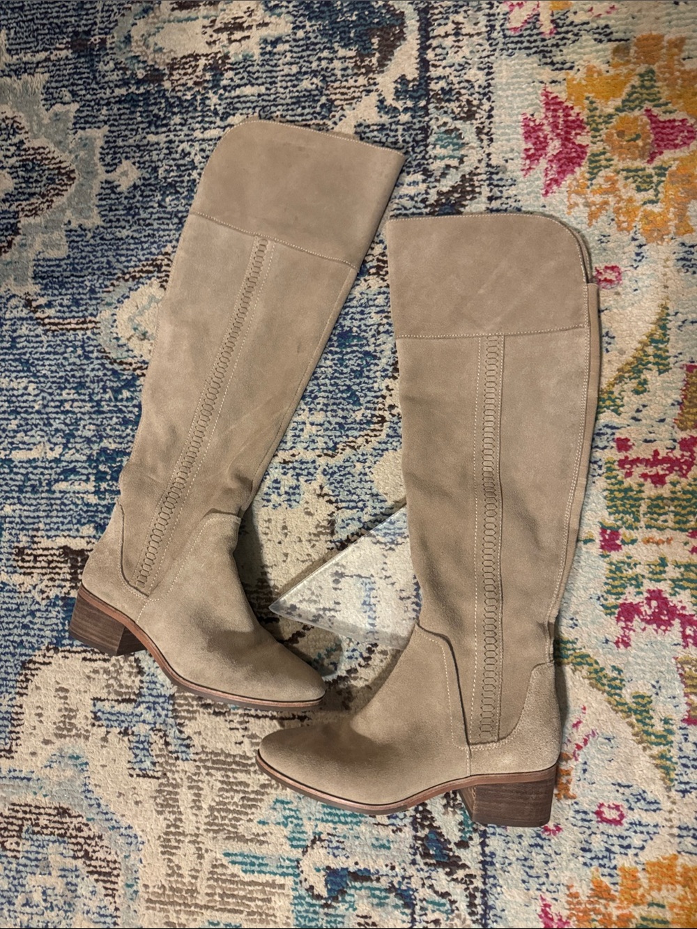 Vince Camuto Taupe Suede Knee-High Riding Boots